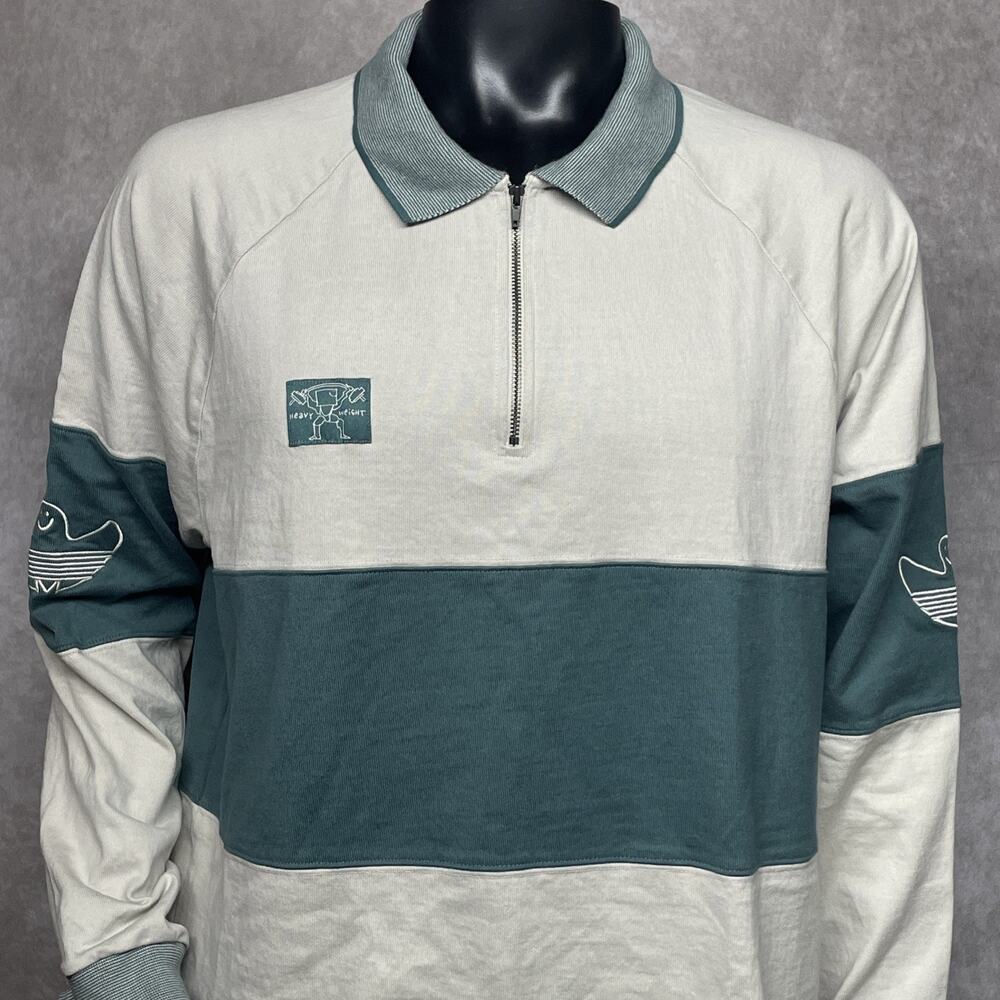 Adidas Mens L Shmoofoil Heavyweight Rugby Long Sleeve Shirt Alumina Beige Green - Picture 2 of 8